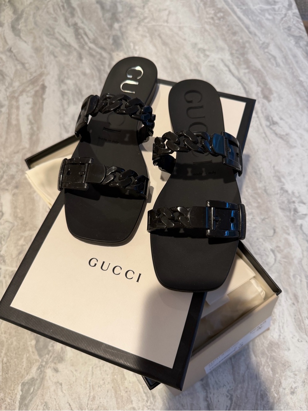 Gucci Interlock Black Rubber Sandals